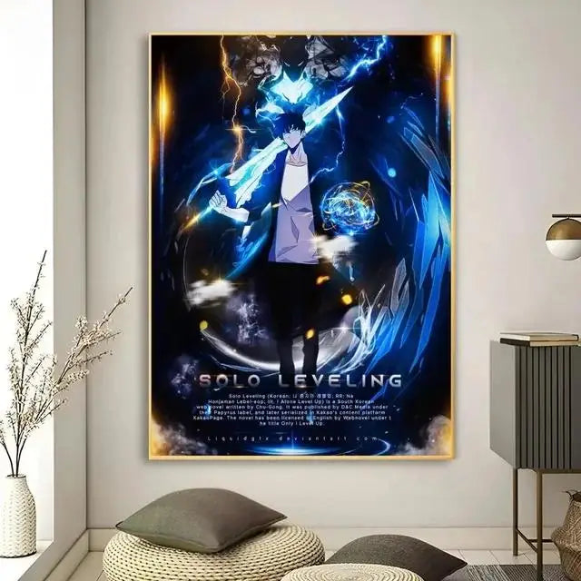 Solo Leveling Anime Canvas Wall Art HD Kawaii Cat Cars Poster for Game Room Decor Gifts and Wall Murals