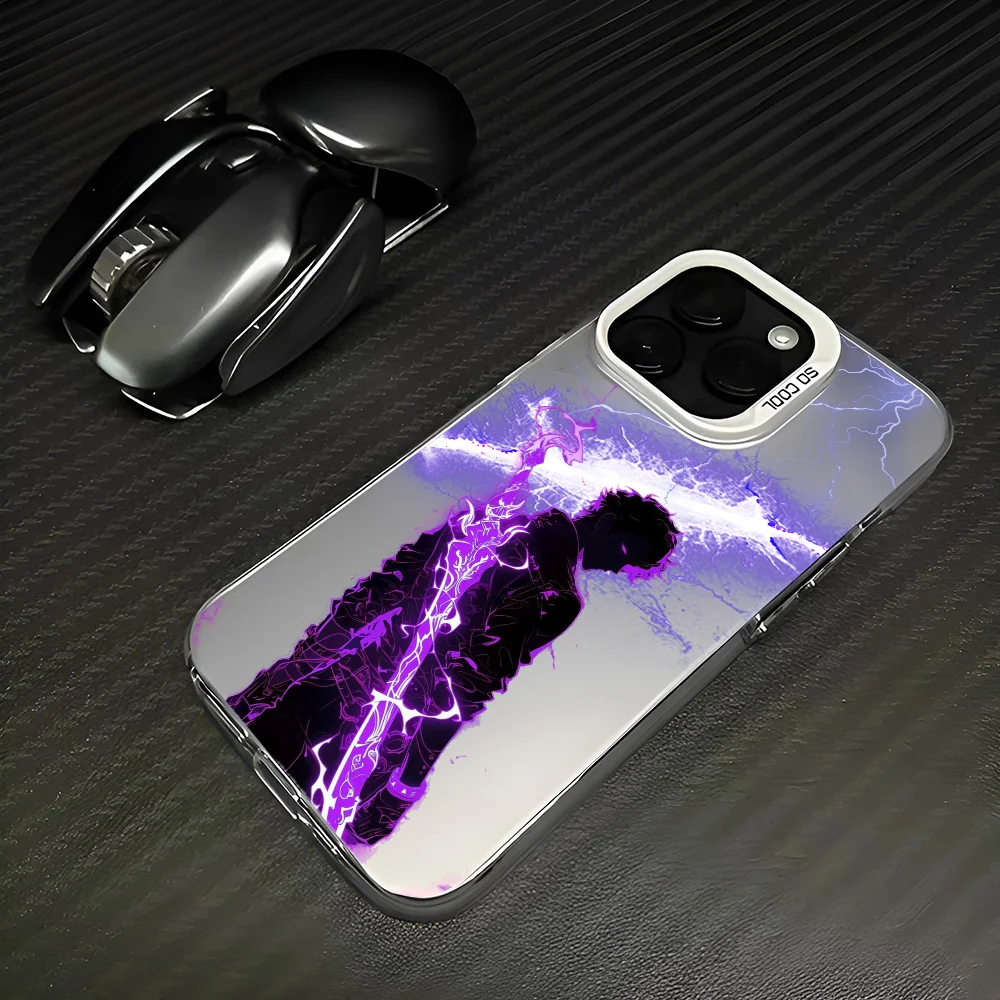 Anime S-Solo Leveling Phone Case For IPhone 16 Pro Max 15 14 13 12 XS Plus 11 Fashion Matte Aurora Laser Gradient Shockproof