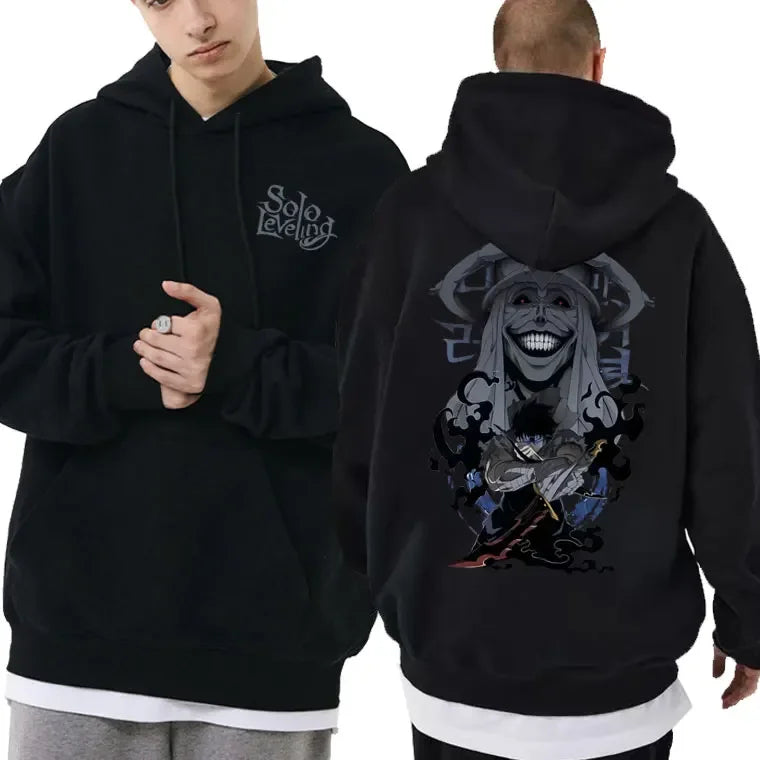 Sung Jin Woo Print Hooded Anime Solo Leveling Streetwear Men Women Long Sleeve Hoodies Loose Casual Pullover Harajuku Sweatshirt