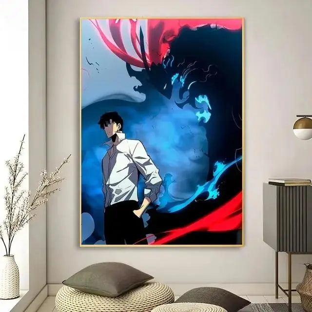 Solo Leveling Anime Canvas Wall Art HD Kawaii Cat Cars Poster for Game Room Decor Gifts and Wall Murals