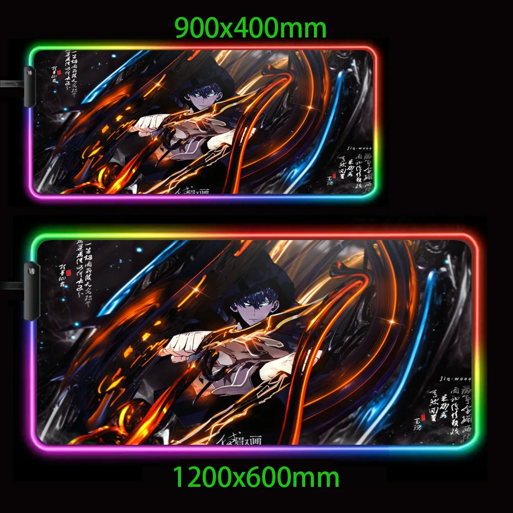 Solo Leveling Luminous Mousepad 1200x500 Table Pad Gamer Mouse Pad with Your Rgb Print Lights Anime Led Mat for Gaming Room