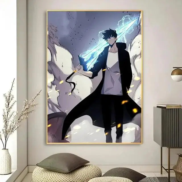 Solo Leveling Anime Canvas Wall Art HD Kawaii Cat Cars Poster for Game Room Decor Gifts and Wall Murals