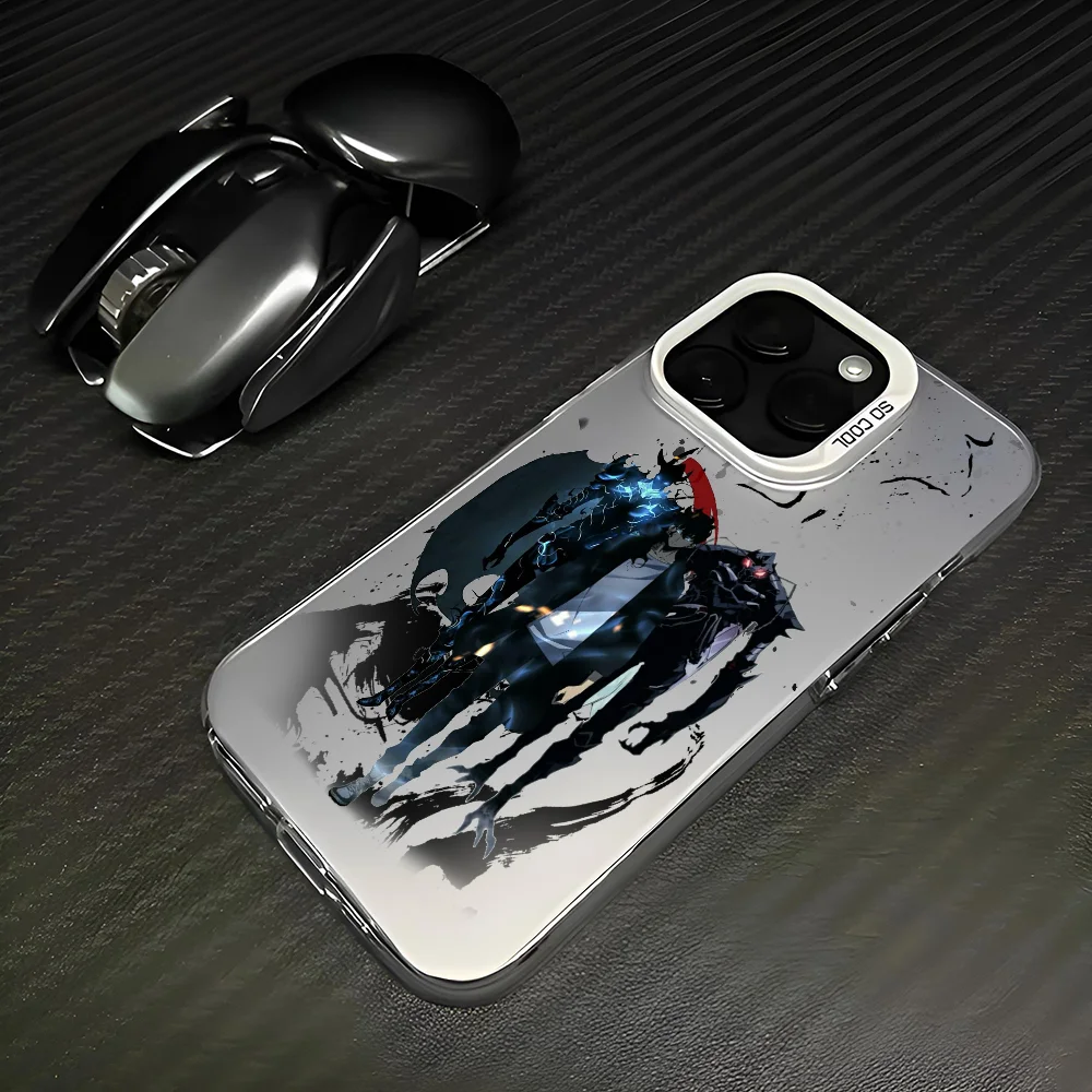 Anime S-Solo Leveling Phone Case For IPhone 16 Pro Max 15 14 13 12 XS Plus 11 Fashion Matte Aurora Laser Gradient Shockproof