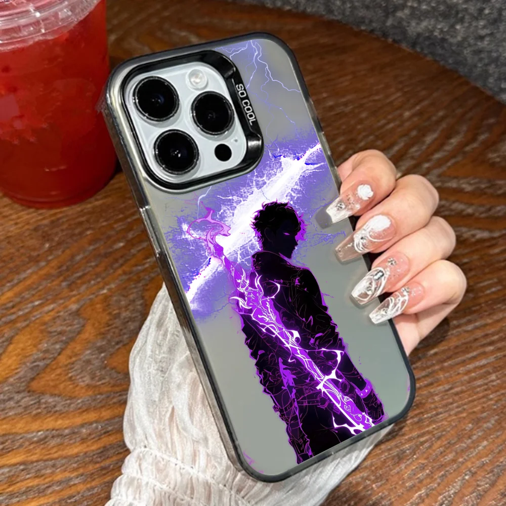 Anime S-Solo Leveling Phone Case For IPhone 16 Pro Max 15 14 13 12 XS Plus 11 Fashion Matte Aurora Laser Gradient Shockproof
