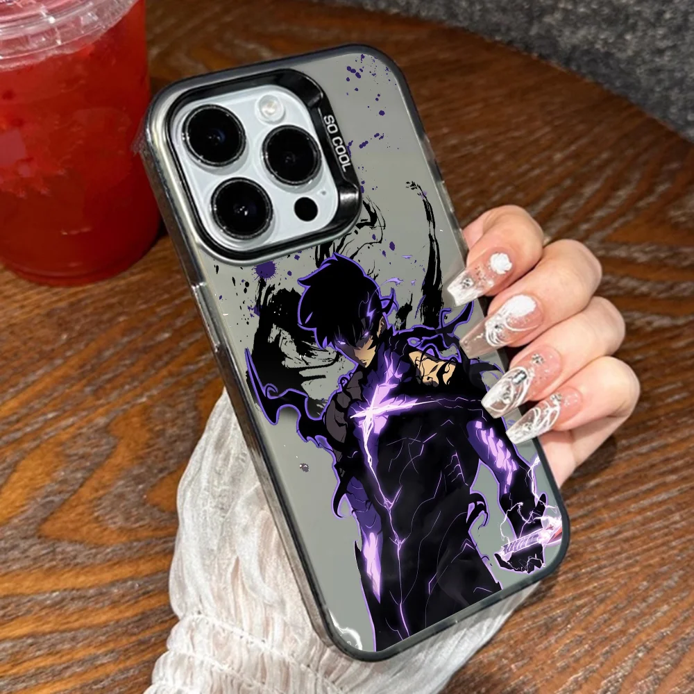 Anime S-Solo Leveling Phone Case For IPhone 16 Pro Max 15 14 13 12 XS Plus 11 Fashion Matte Aurora Laser Gradient Shockproof