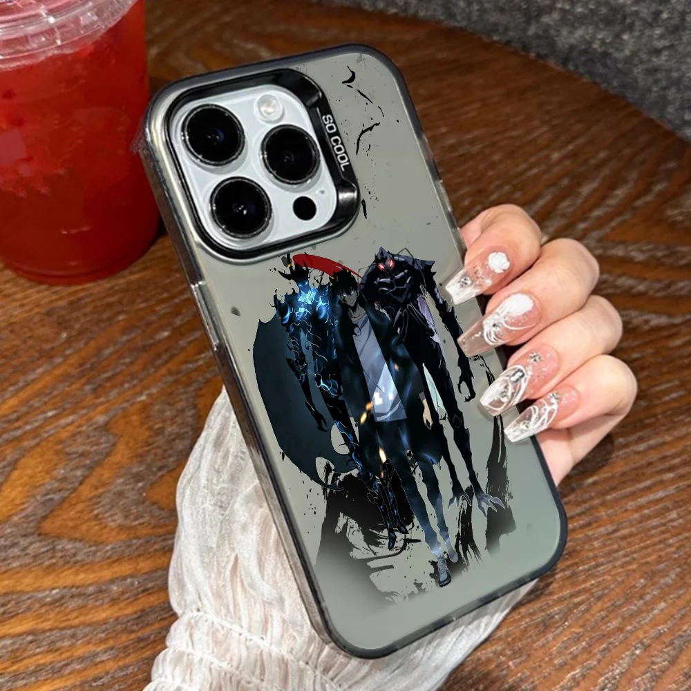 Anime S-Solo Leveling Phone Case For IPhone 16 Pro Max 15 14 13 12 XS Plus 11 Fashion Matte Aurora Laser Gradient Shockproof