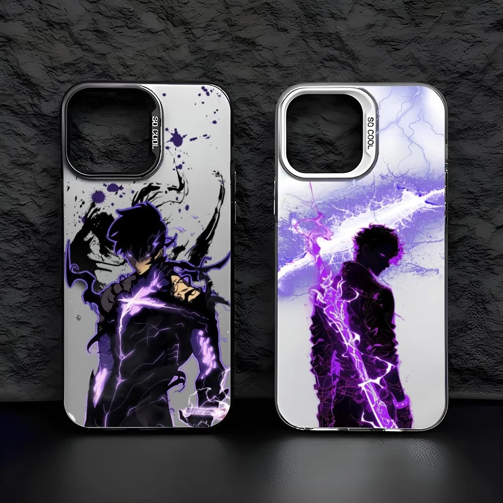 Anime S-Solo Leveling Phone Case For IPhone 16 Pro Max 15 14 13 12 XS Plus 11 Fashion Matte Aurora Laser Gradient Shockproof