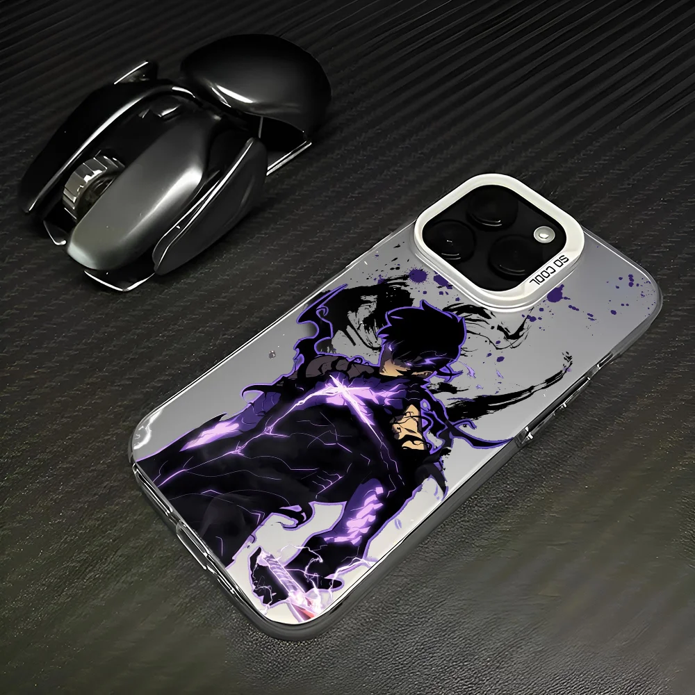 Anime S-Solo Leveling Phone Case For IPhone 16 Pro Max 15 14 13 12 XS Plus 11 Fashion Matte Aurora Laser Gradient Shockproof