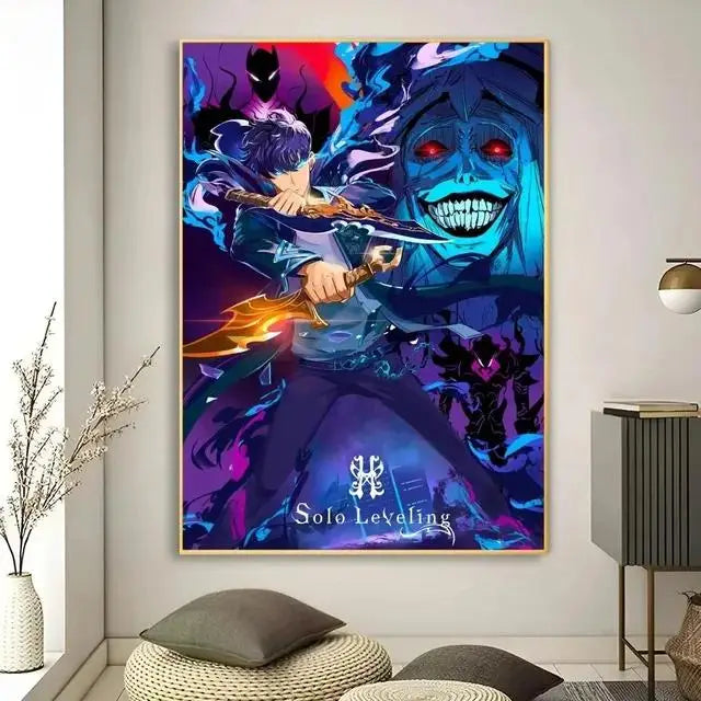 Solo Leveling Anime Canvas Wall Art HD Kawaii Cat Cars Poster for Game Room Decor Gifts and Wall Murals