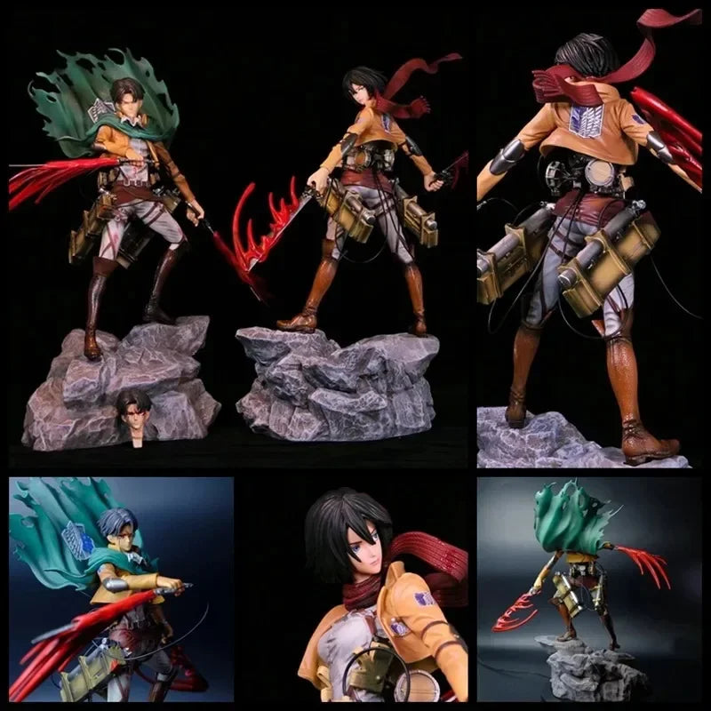 33-35cm Anime Attack on Titan Figure GK Levi Mikasa Ackerman Battle Damaged Edition PVC Action Figurine Statue Model Toys Doll