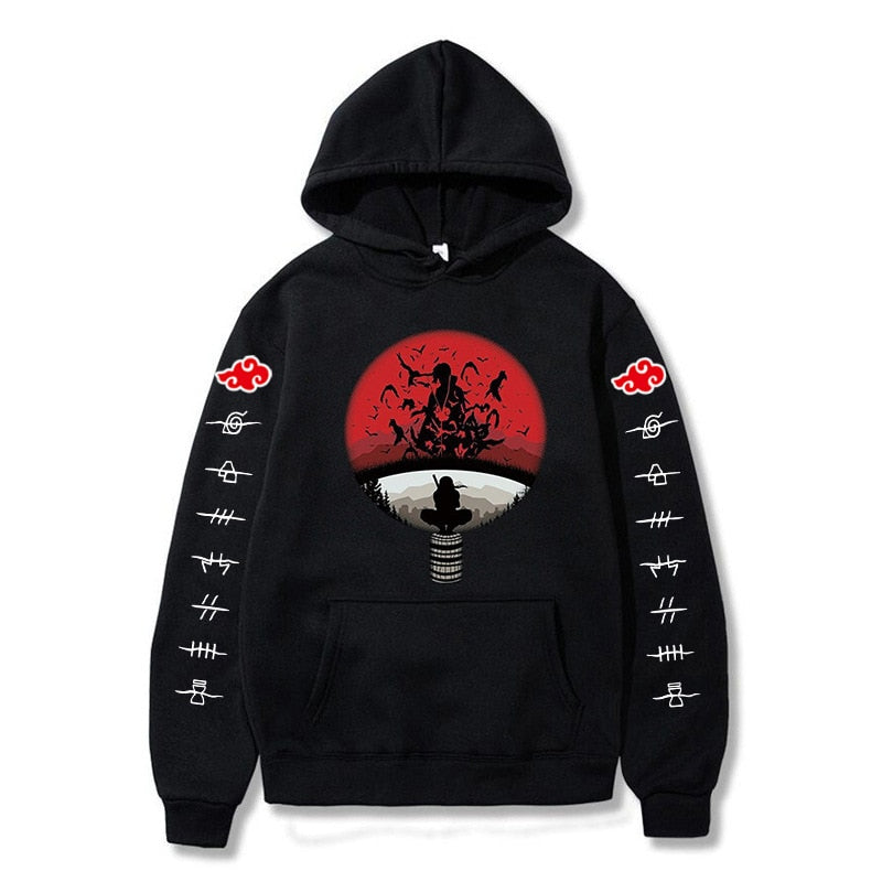 Anigarms Itachi Uchiha Anime Manga Hoodies Men Women Funny Cartoon Graphic Oversized Black and White Sweatshirt Pullover Unisex