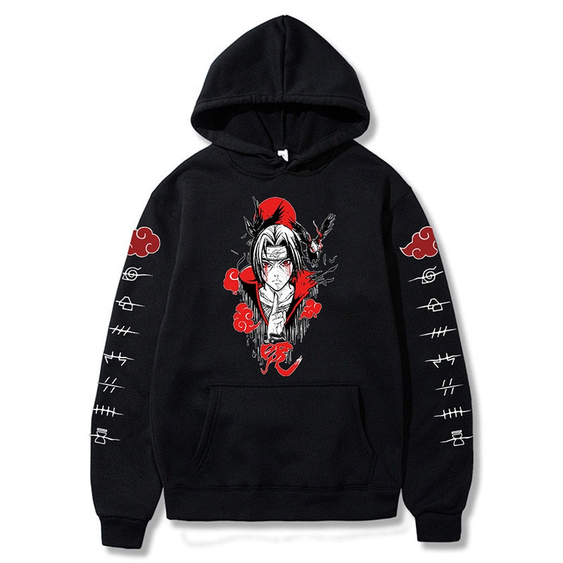 ITACHI Anime Manga Hoodies Men Women Funny Cartoon Graphic Black and White Sweatshirt Pullover Unisex