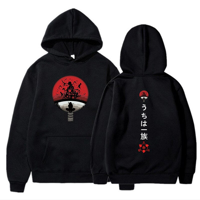 Anigarms Naruto ItachiUchiha Anime Manga Hoodies Men Women Funny Cartoon Graphic Oversized Black and White Sweatshirt Pullover Unisex