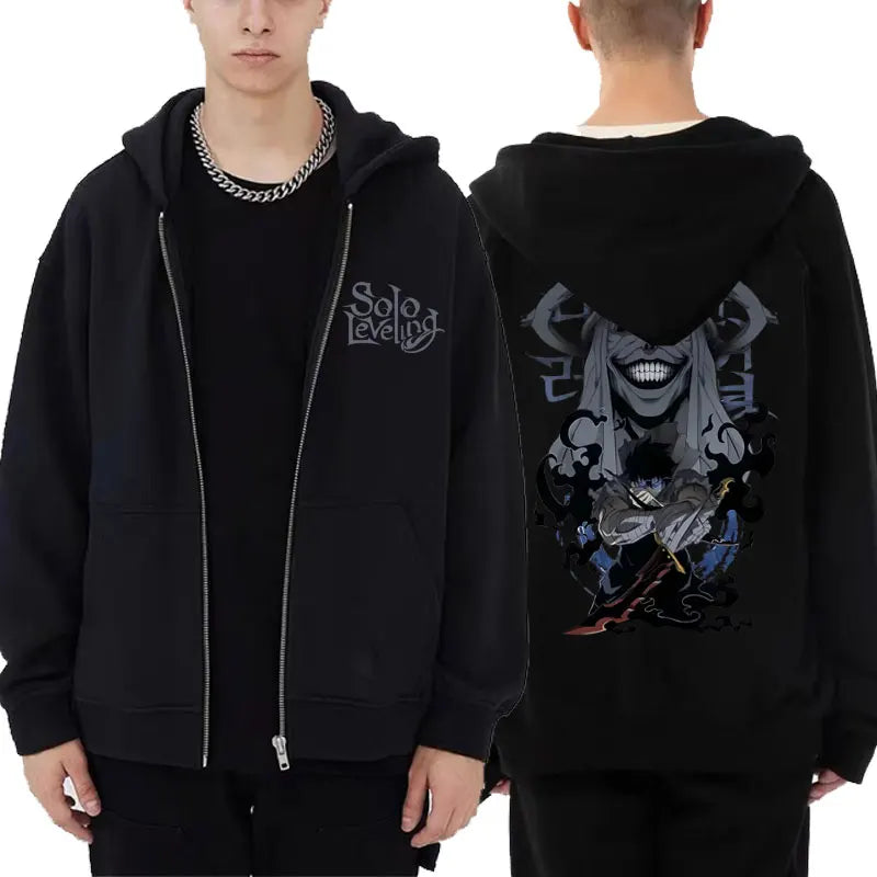 Anime Solo Leveling Sung Jin Woo Graphic Print Hooded Men Women Zip Up Hoodies Manga Sweatshirt Harajuku Unisex Zipper Jacket
