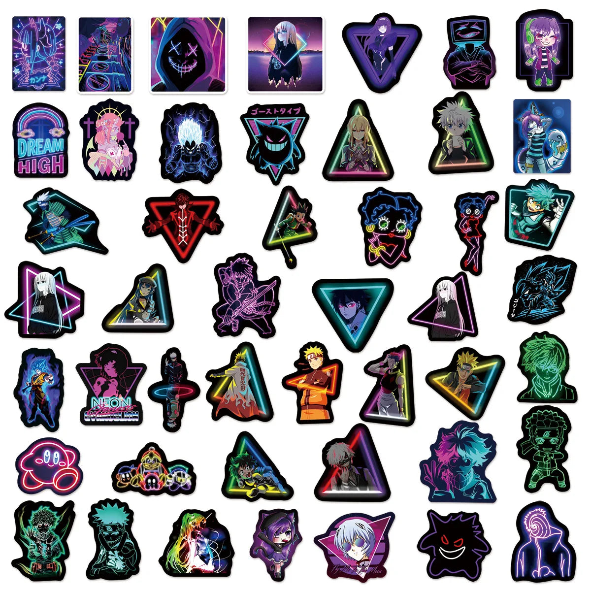 10/25/50/100PCS Cartoon Anime Naruto One Piece Neon Light Graffiti Stickers Car Guitar Motorcycle Luggage DIY Decal Sticker Kids