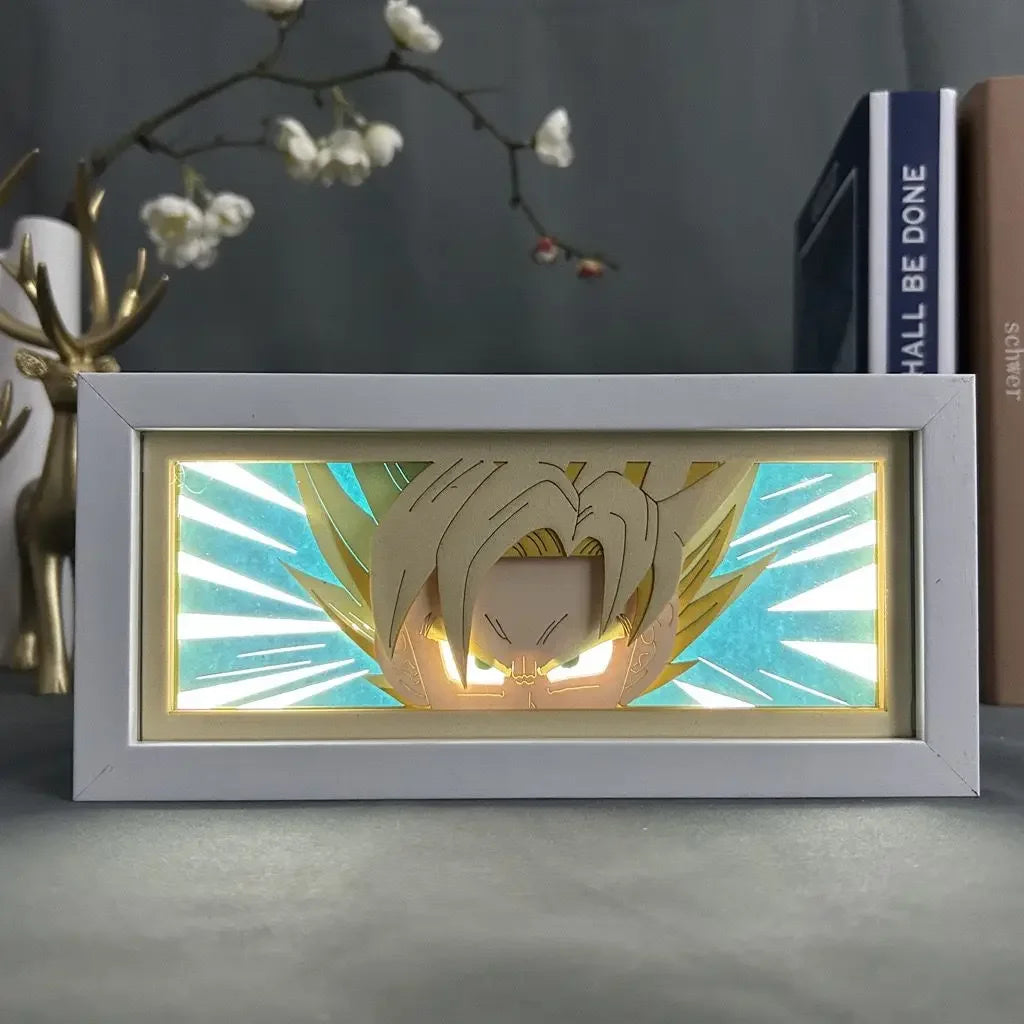 Anime DRAGON BALL Peripherals Son Goku Figure Led Light Paper Cut Shadow Box Figures Lightbox Desk Ornaments Toys Birthday Gift