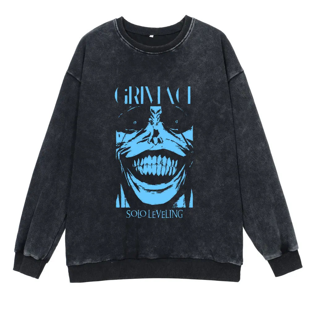 Anime Solo Leveling Retro Washed Hoodies Arise Print Vintage 100% Cotton Hooded Sweatshirts Oversize Hip Hop Male Pullover