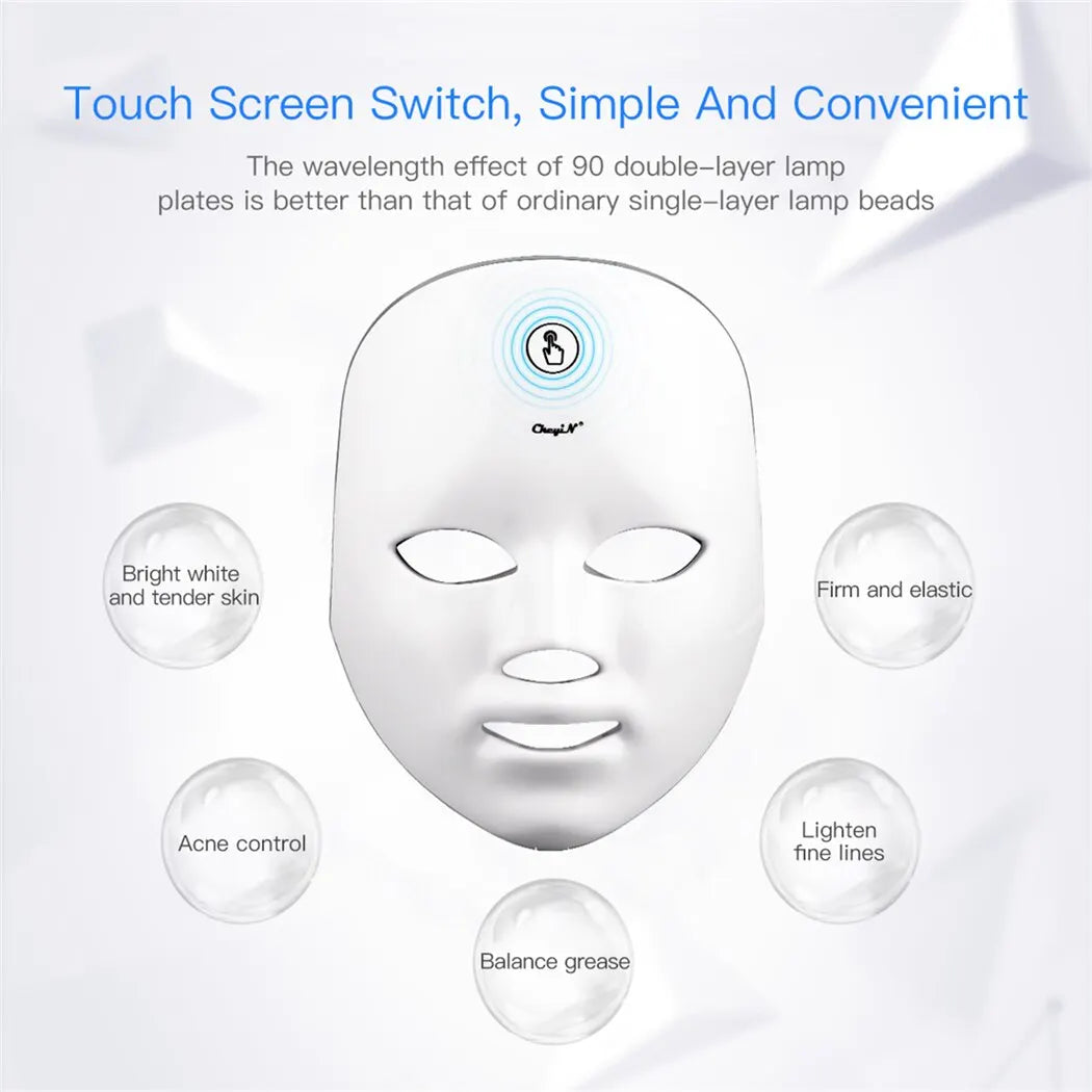 CkeyiN LED Red Light Therapy Face Mask 7 Colors Photon Radio Frequency Skin Rejuvenation Tightening Skin Care Tool