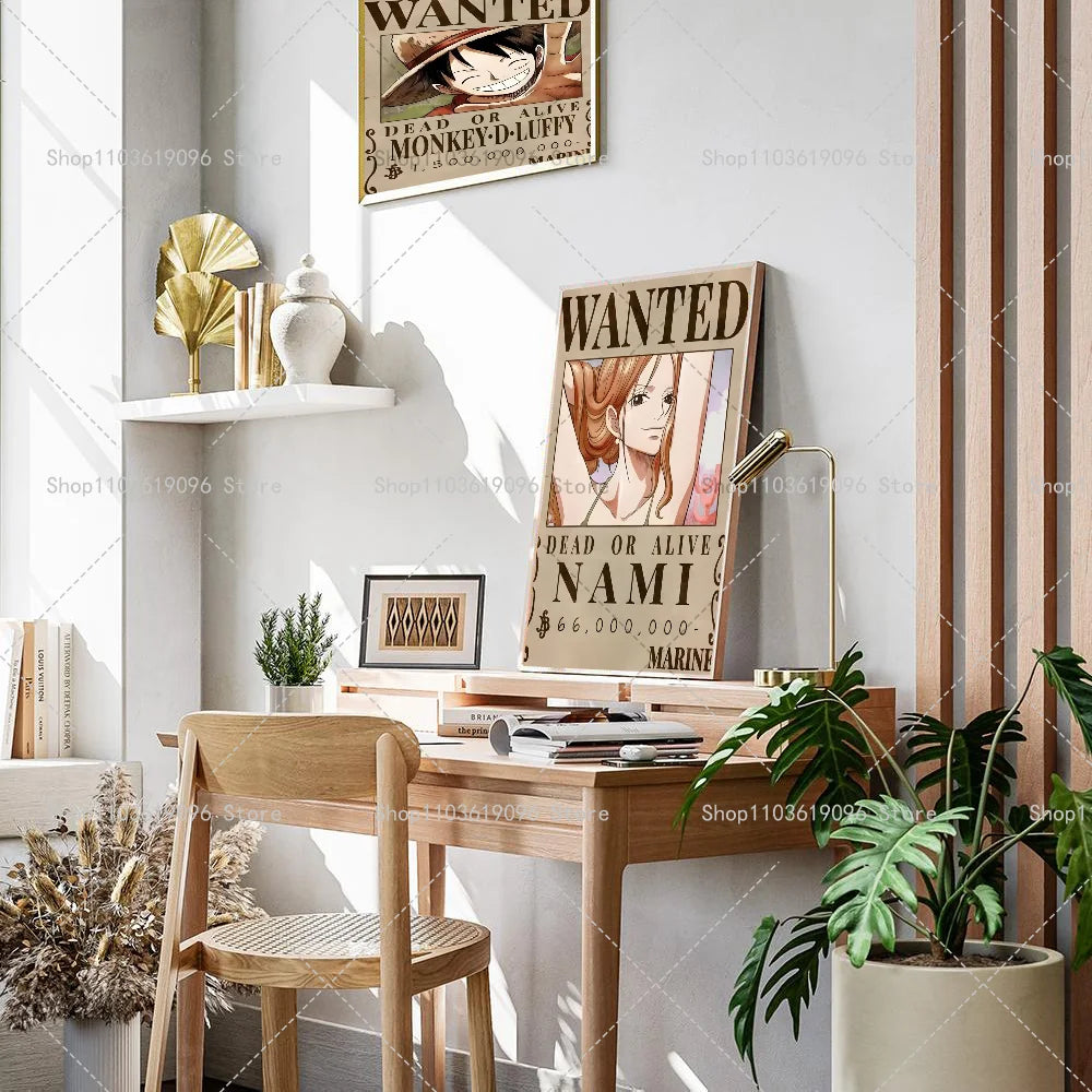 One Piece Retro Anime Art Luffy Zoro Chopper Poster Self-adhesive Art Waterproof Paper Sticker Coffee House Bar Room Wall Decor