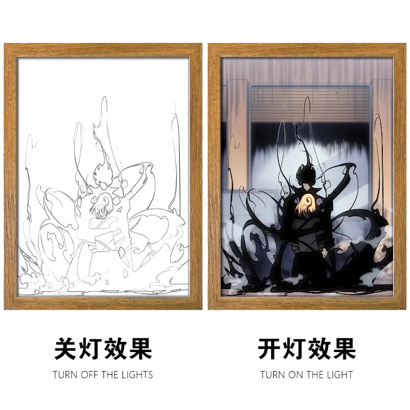 Solo Leveling LED Light Painting Anime Figure Cheng Xiaoyu Cha Hae In Portrait Drawing Lamp Room Decoration Poster Draw Light