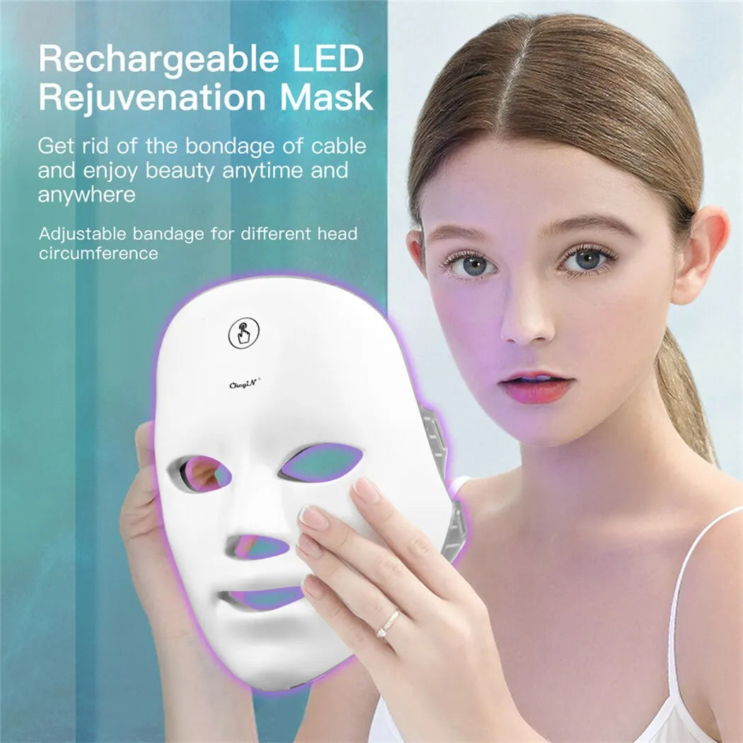 CkeyiN LED Red Light Therapy Face Mask 7 Colors Photon Radio Frequency Skin Rejuvenation Tightening Skin Care Tool