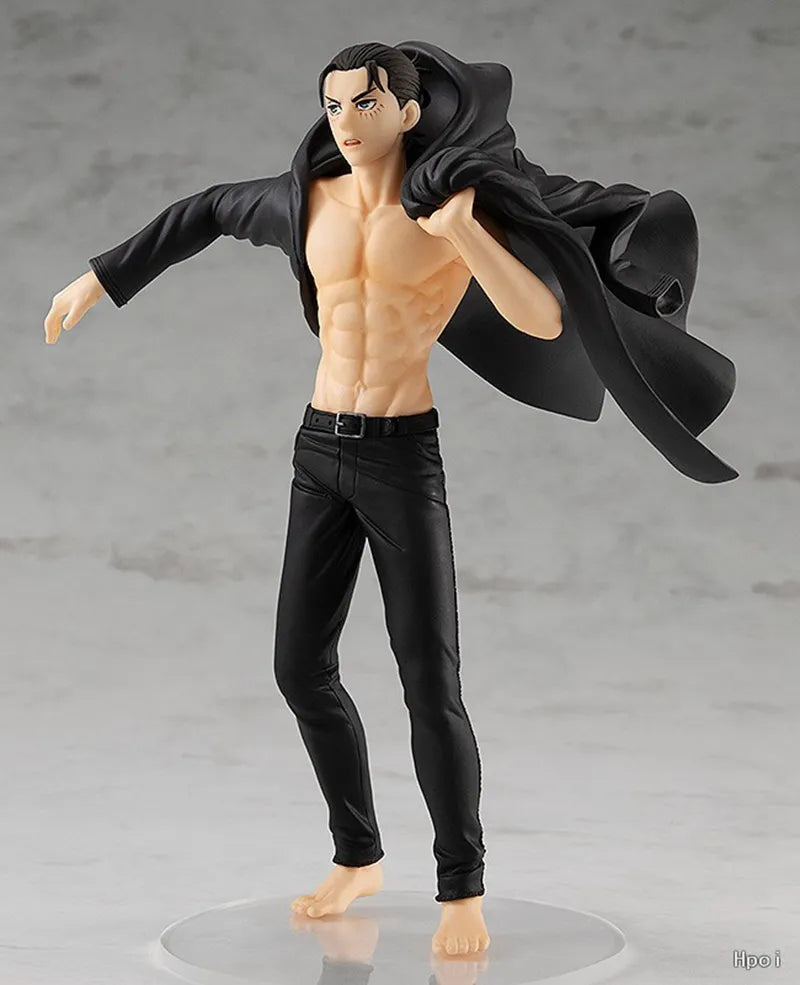 Anime Eren Jaeger Figure Attack On Titans Final Season Black Cloak Dress Up Model Toy Anime PVC Action 185mm Figurine Toys