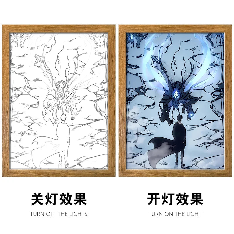 Solo Leveling LED Light Painting Anime Figure Cheng Xiaoyu Cha Hae In Portrait Drawing Lamp Room Decoration Poster Draw Light