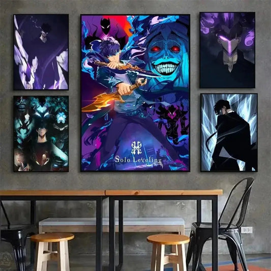 Solo Leveling Anime Canvas Wall Art  HD Kawaii Cat  Cars Poster for Game Room Decor Gifts and Wall Murals