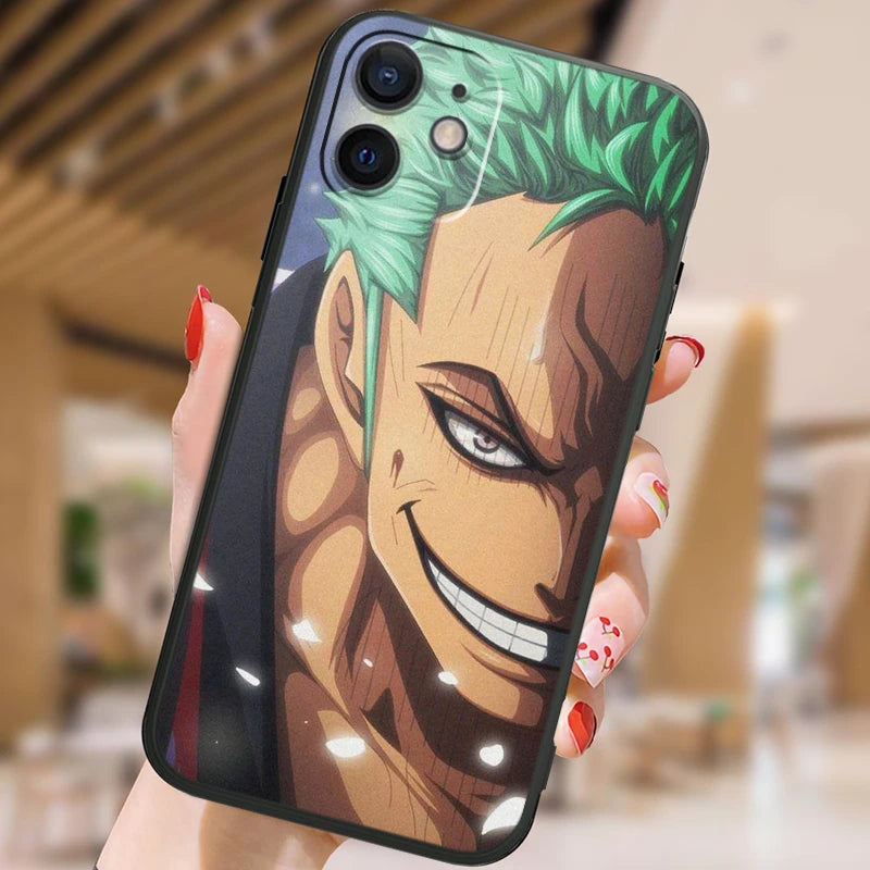 Anime Ones Pieces Roronoa-Zoro Phone Case For Apple iPhone 15 14 13 12 11 XS XR X 8 7 Pro Max Plus mini Silicone Black Cover