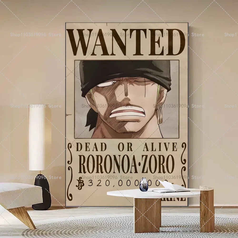 One Piece Retro Anime Art Luffy Zoro Chopper Poster Self-adhesive Art Waterproof Paper Sticker Coffee House Bar Room Wall Decor