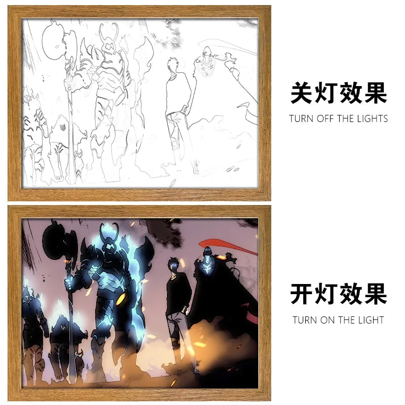 Solo Leveling LED Light Painting Anime Figure Cheng Xiaoyu Cha Hae In Portrait Drawing Lamp Room Decoration Poster Draw Light