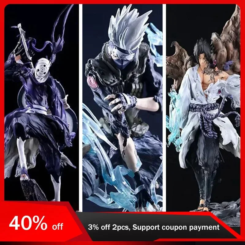 34cm Naruto Figure GK Hatake Kakashi Uchiha Obito Sasuke Fighting Posture Anime Action Figure Kids Toys Gifts for Boys Ornaments