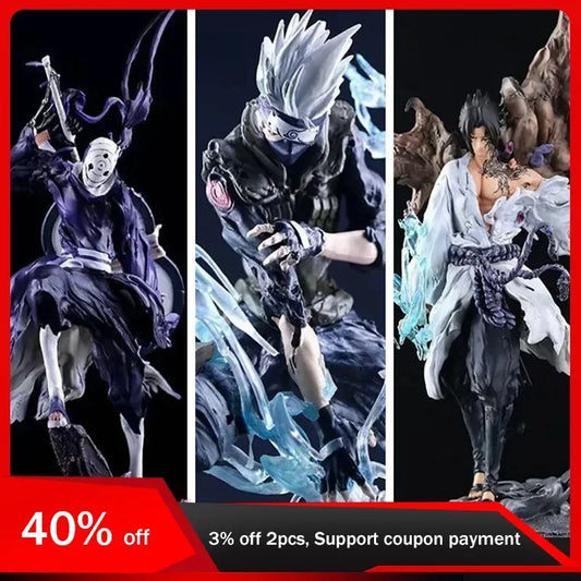 34cm Naruto Figure GK Hatake Kakashi Uchiha Obito Sasuke Fighting Posture Anime Action Figure Kids Toys Gifts for Boys Ornaments