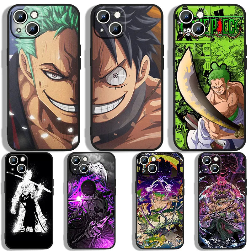 Anime Ones Pieces Roronoa-Zoro Phone Case For Apple iPhone 15 14 13 12 11 XS XR X 8 7 Pro Max Plus mini Silicone Black Cover