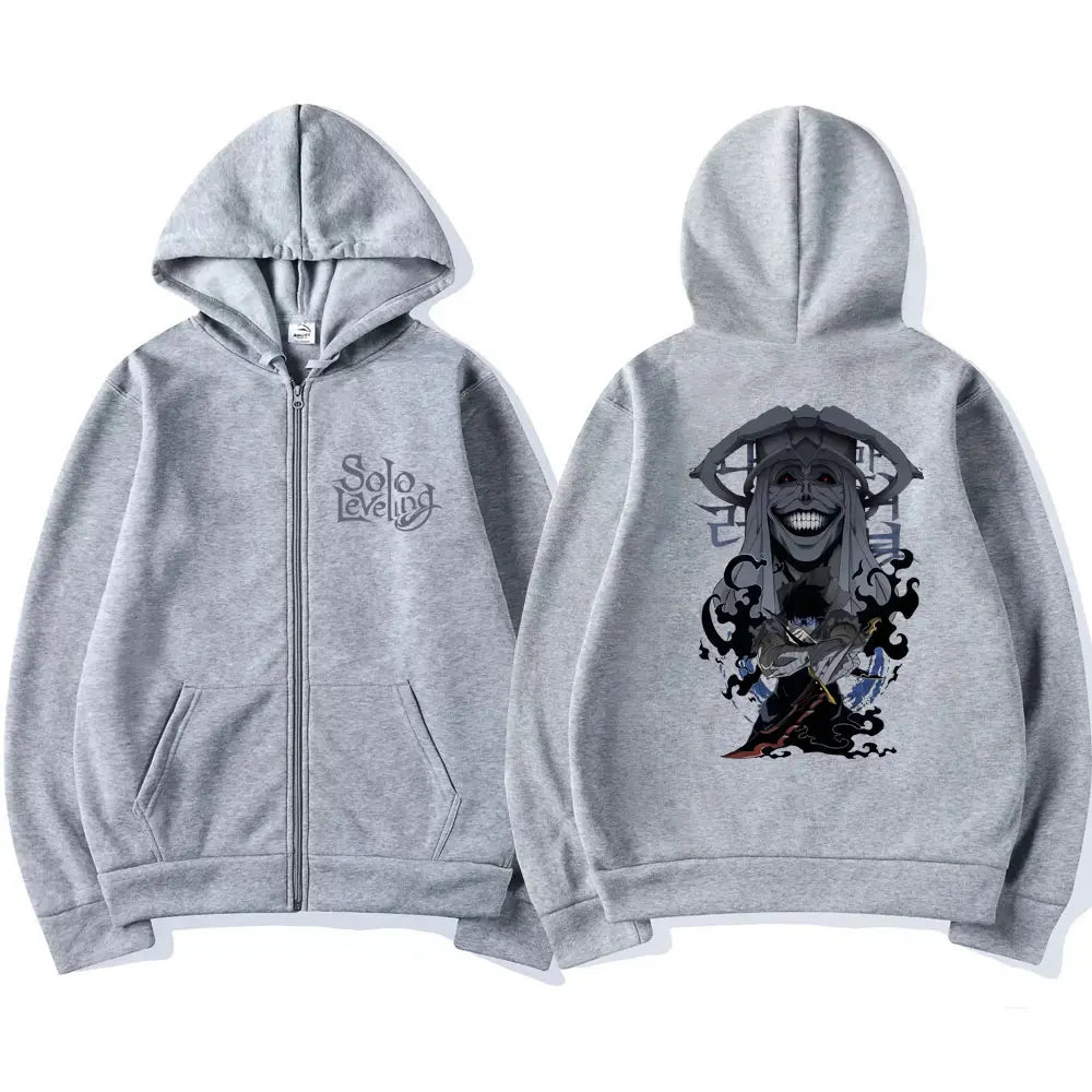 Anime Solo Leveling Sung Jin Woo Graphic Print Hooded Men Women Zip Up Hoodies Manga Sweatshirt Harajuku Unisex Zipper Jacket