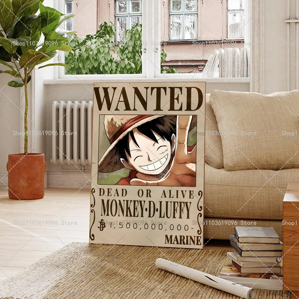 One Piece Retro Anime Art Luffy Zoro Chopper Poster Self-adhesive Art Waterproof Paper Sticker Coffee House Bar Room Wall Decor