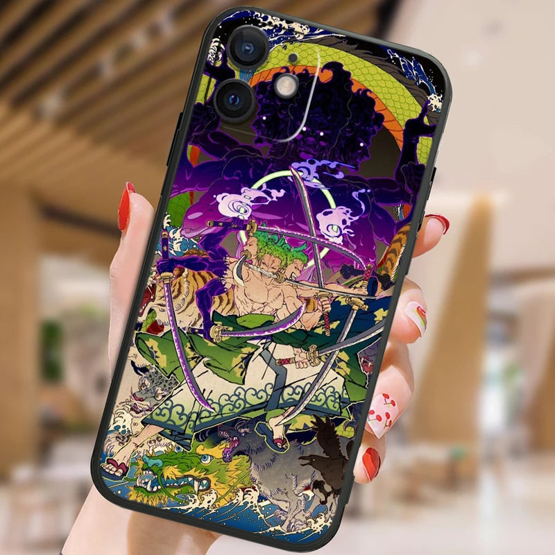 Anime Ones Pieces Roronoa-Zoro Phone Case For Apple iPhone 15 14 13 12 11 XS XR X 8 7 Pro Max Plus mini Silicone Black Cover