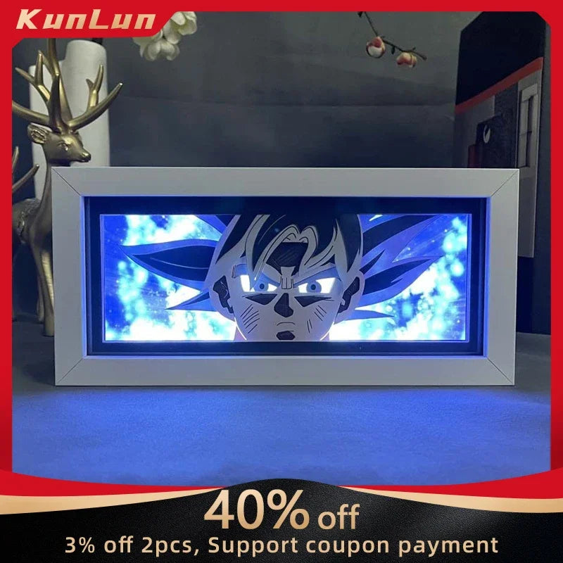 Anime DRAGON BALL Peripherals Son Goku Figure Led Light Paper Cut Shadow Box Figures Lightbox Desk Ornaments Toys Birthday Gift
