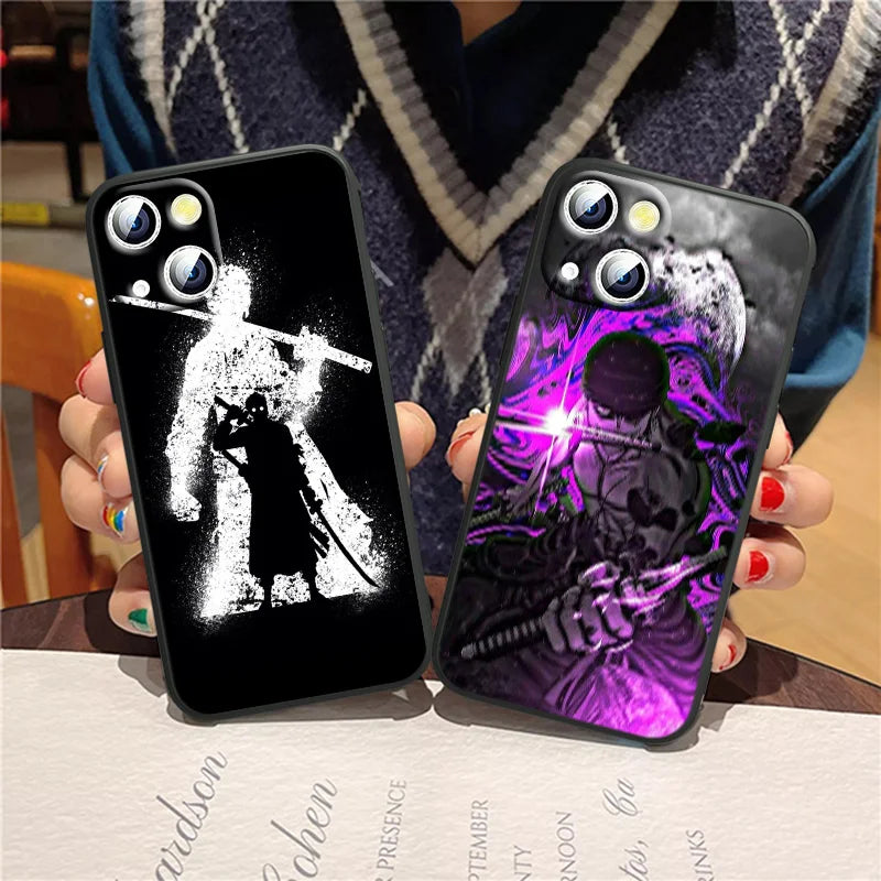 Anime Ones Pieces Roronoa-Zoro Phone Case For Apple iPhone 15 14 13 12 11 XS XR X 8 7 Pro Max Plus mini Silicone Black Cover