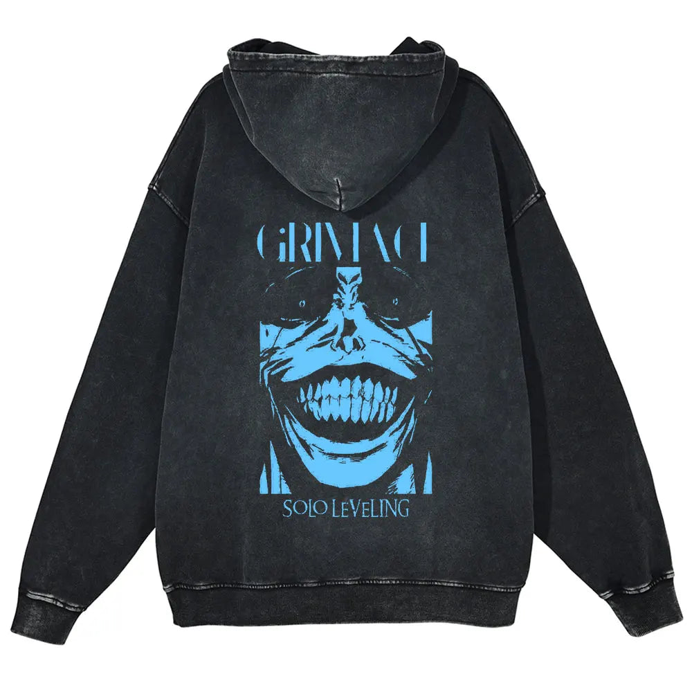 Anime Solo Leveling Retro Washed Hoodies Arise Print Vintage 100% Cotton Hooded Sweatshirts Oversize Hip Hop Male Pullover