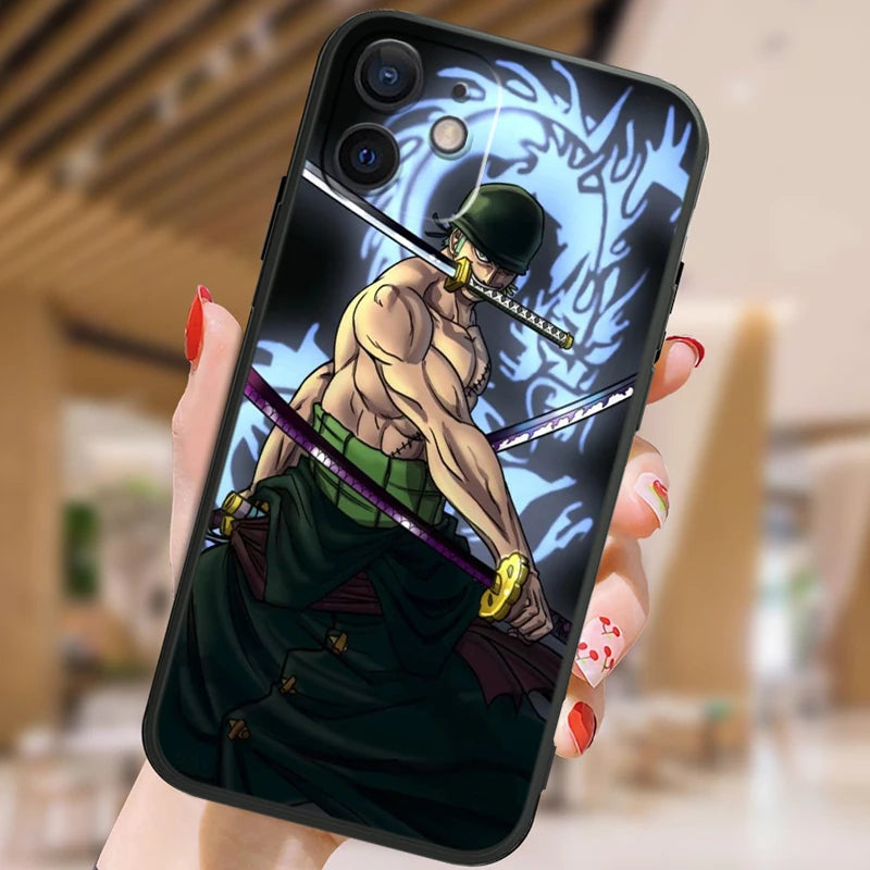 Anime Ones Pieces Roronoa-Zoro Phone Case For Apple iPhone 15 14 13 12 11 XS XR X 8 7 Pro Max Plus mini Silicone Black Cover