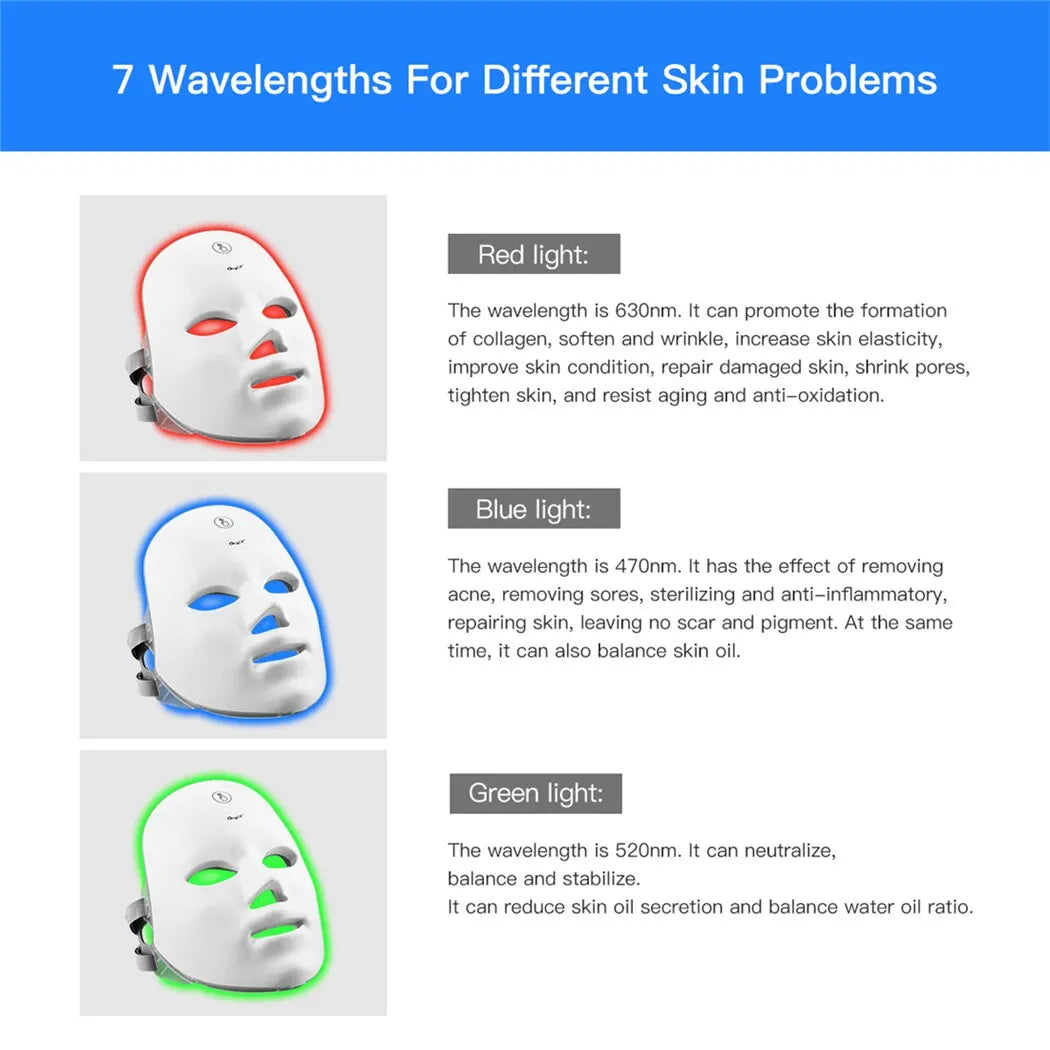 CkeyiN LED Red Light Therapy Face Mask 7 Colors Photon Radio Frequency Skin Rejuvenation Tightening Skin Care Tool