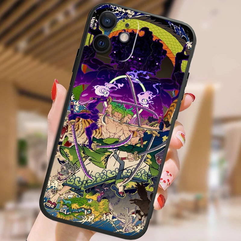 Anime Ones Pieces Roronoa-Zoro Phone Case For Apple iPhone 15 14 13 12 11 XS XR X 8 7 Pro Max Plus mini Silicone Black Cover