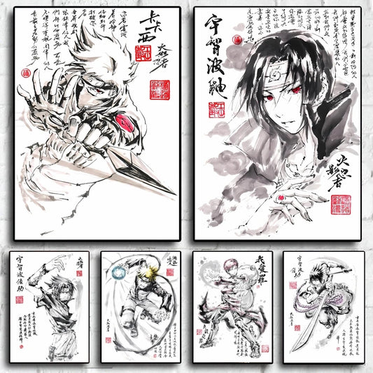 Japan Classic Anime Naruto Poster Character Sketch Living Room Decor Posters Manga Decoration Painting Classic Art Wall Stickers