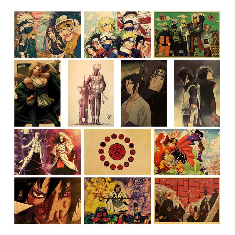 Naruto Anime Figure Kakashi Naruto Sasuke Itachi Uchiha Akatsuki Anime Poster Children Room Wall Decoration Paintings Toys Gifts