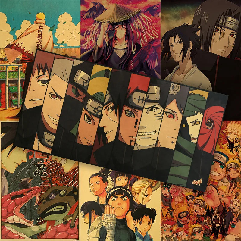 Naruto Anime Action Figures with Kakashi Sasuke Itachi Uchiha and Akatsuki Poster for Wall Decor and Gifts
