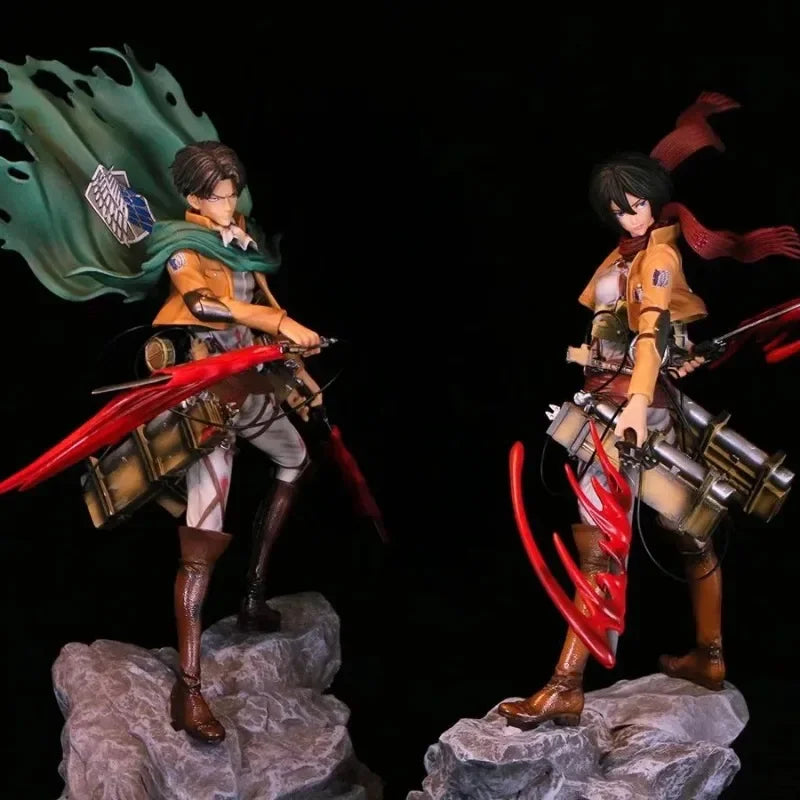 33-35cm Anime Attack on Titan Figure GK Levi Mikasa Ackerman Battle Damaged Edition PVC Action Figurine Statue Model Toys Doll