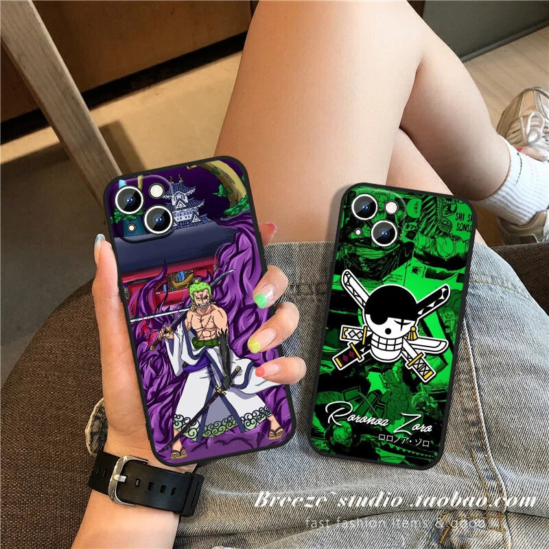 Anime Ones Pieces Roronoa-Zoro Phone Case For Apple iPhone 15 14 13 12 11 XS XR X 8 7 Pro Max Plus mini Silicone Black Cover