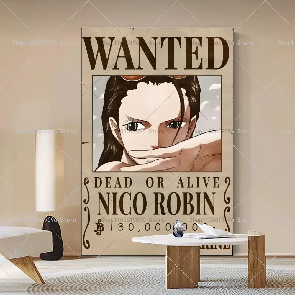 One Piece Retro Anime Art Luffy Zoro Chopper Poster Self-adhesive Art Waterproof Paper Sticker Coffee House Bar Room Wall Decor