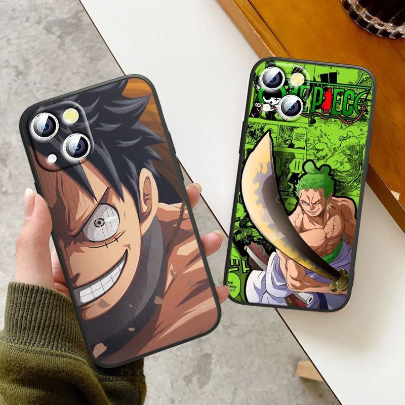 Anime Ones Pieces Roronoa-Zoro Phone Case For Apple iPhone 15 14 13 12 11 XS XR X 8 7 Pro Max Plus mini Silicone Black Cover